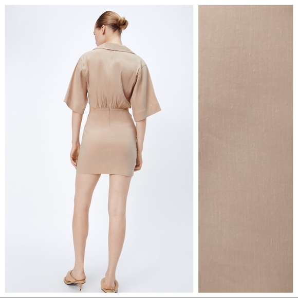 🌹NWT. Zara Sand Cut-out Mini Dress. Size M. - Picture 6 of 10